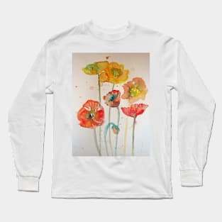 Abstract Poppy Watercolor Painting Long Sleeve T-Shirt